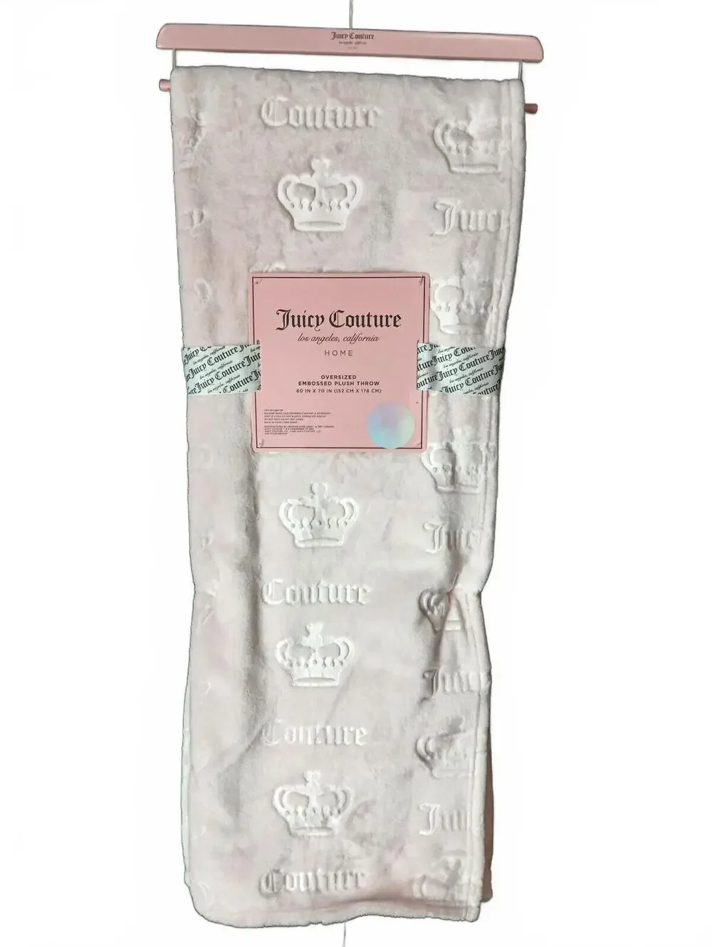Juicy Couture Light Pink Embossed Plush Throw Blanket Crowns 60x70 NWT Coquette